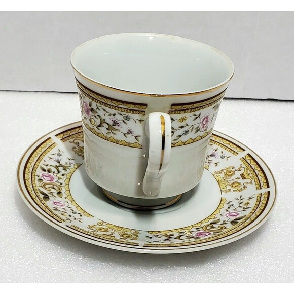 Wallace Heritage Daphne Tea Cup & SaucerFloral Gold Trim Porcelain Japan - Picture 6 of 13